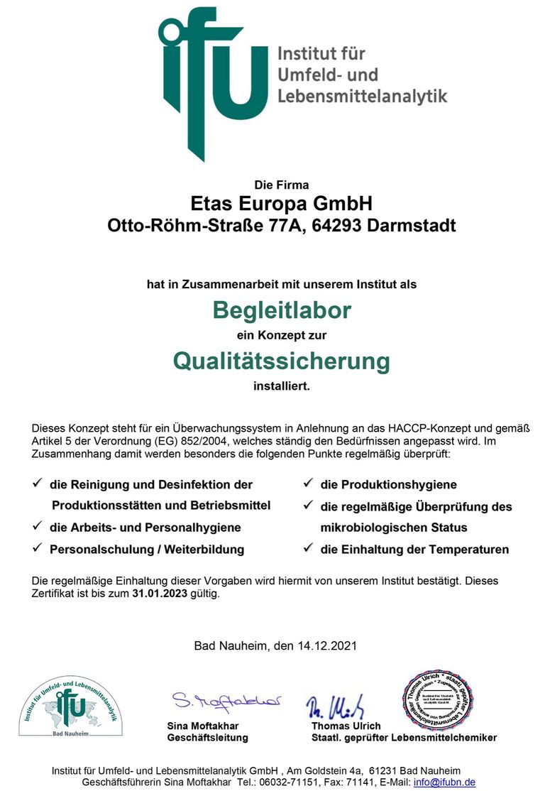 Zertifikat der Südfisch Frischfisch-Verarbeitungsanlage